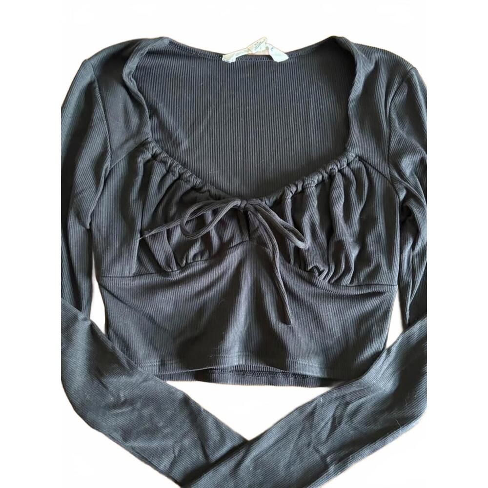Aeropostale Black Cropped Long Sleeve Top, Size Small